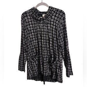 Komil Gray Black Abstract Pocket‎ Tunic Lagenlook Top Large